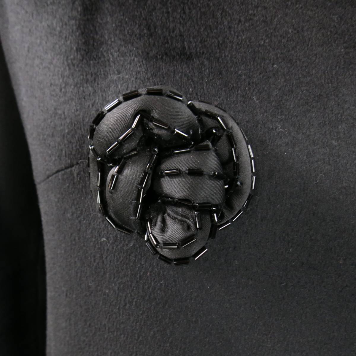 JEAN-LOUIS SCHERRER Size L Black Cashmere Blend Beaded Rose Button Coat In Good Condition In San Francisco, CA