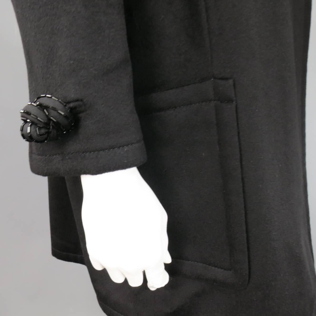 JEAN-LOUIS SCHERRER Size L Black Cashmere Blend Beaded Rose Button Coat 1