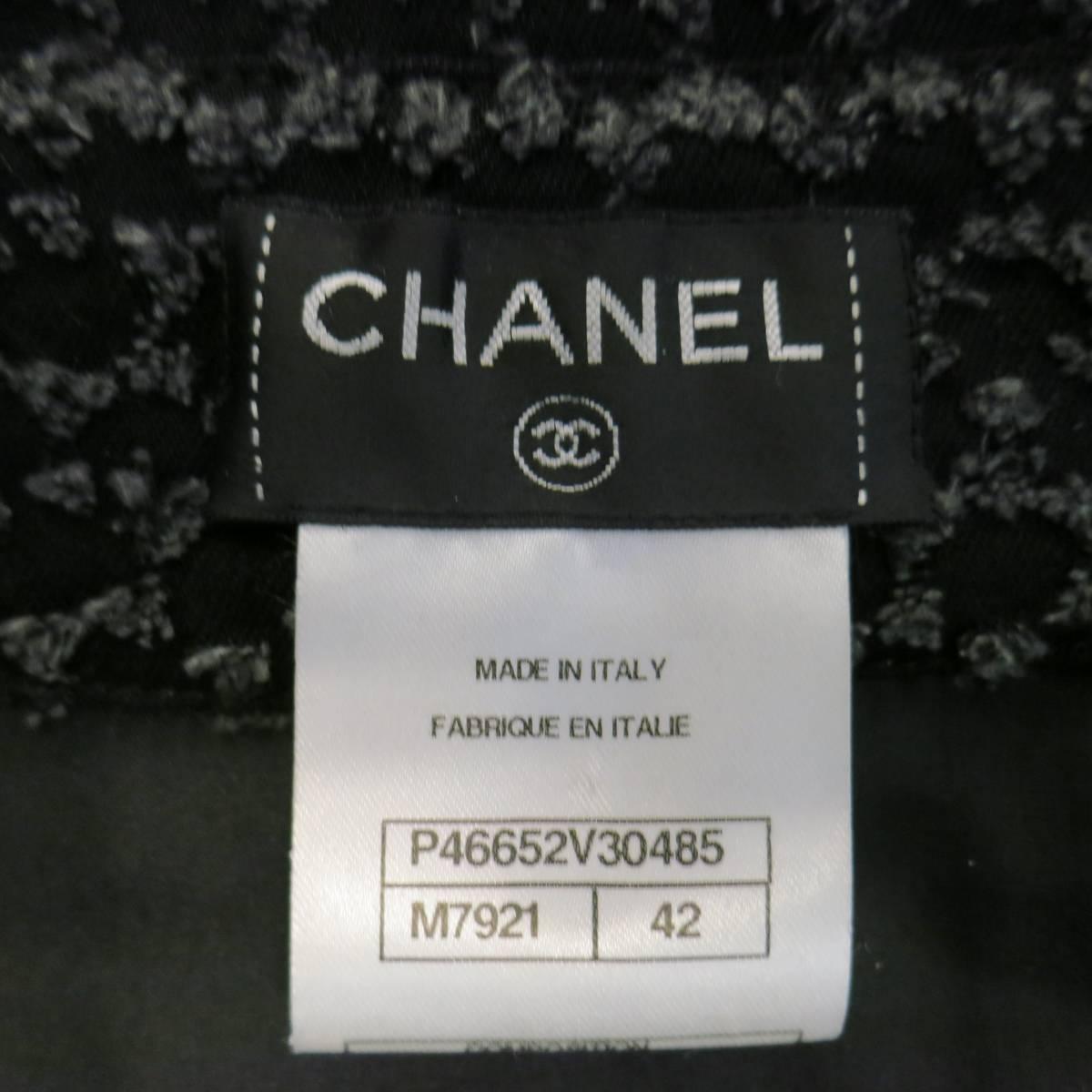 CHANEL Size 10 Black Distressed Denim Tulle Ruffle Collar Jacket 5