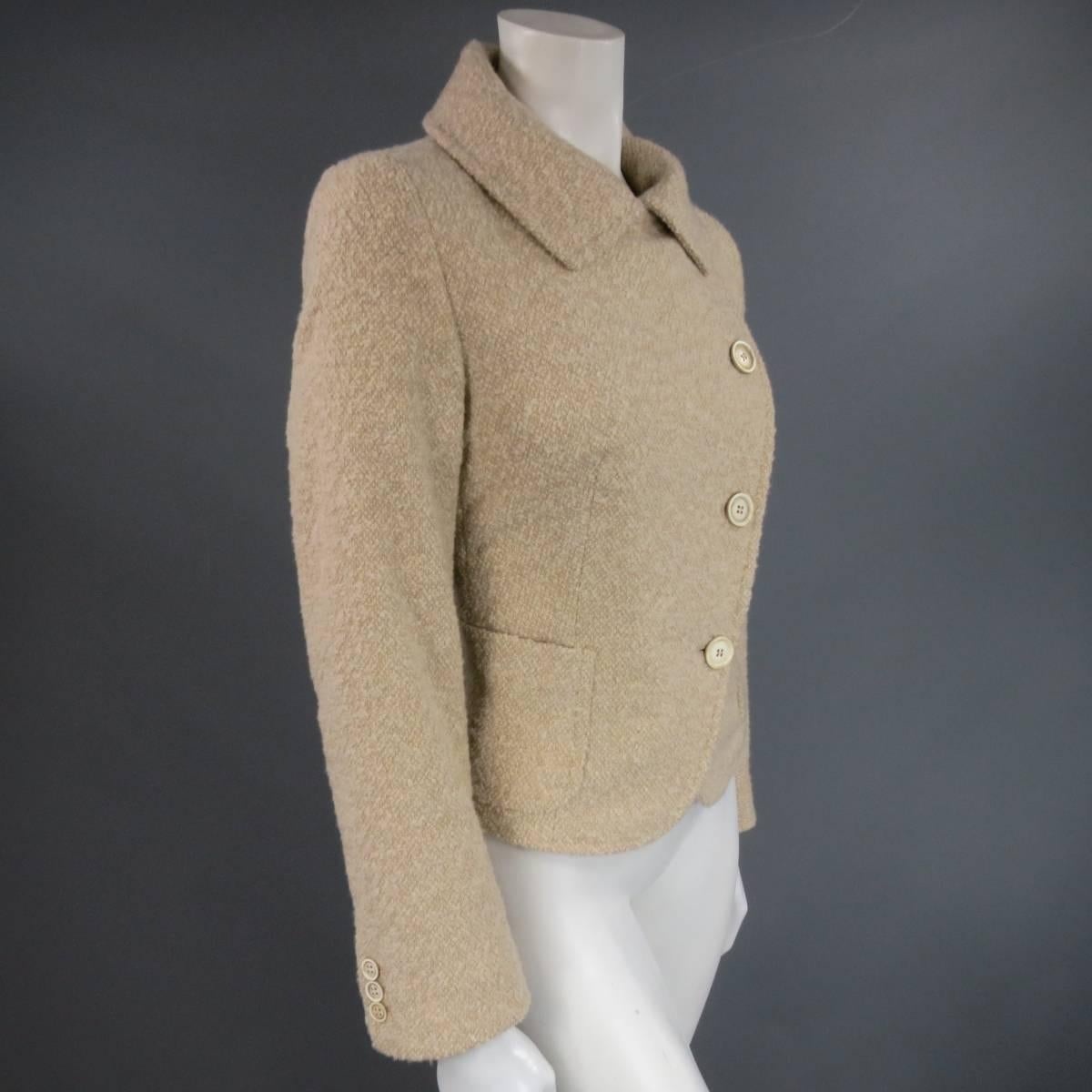 Women's MAX MARA Size 8 Beige Cashmere Blend Tweed Asymmetrical Collared Jacket