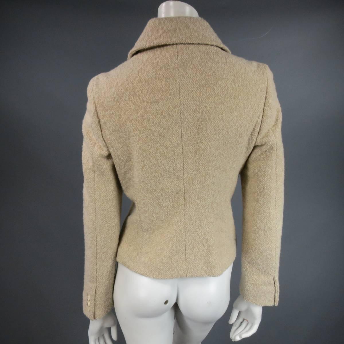 MAX MARA Size 8 Beige Cashmere Blend Tweed Asymmetrical Collared Jacket 1