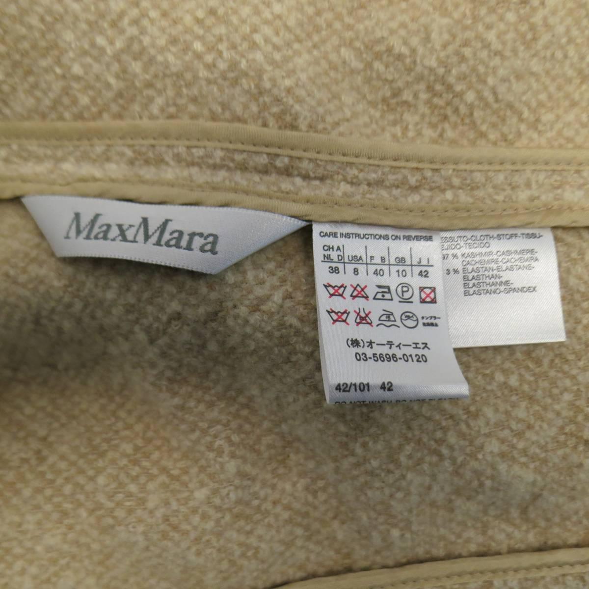 MAX MARA Size 8 Beige Cashmere Blend Tweed Asymmetrical Collared Jacket 3