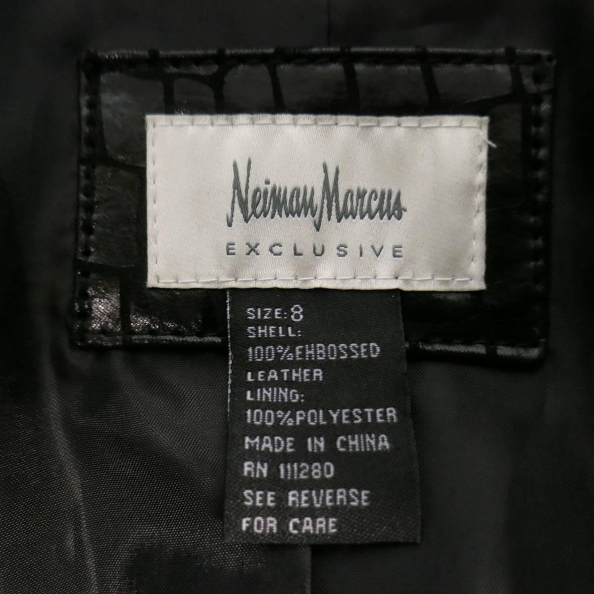 NEIMAN MARCUS Exclusive Size 8 Shiny Black Crocodile Leather Jacket In Excellent Condition In San Francisco, CA