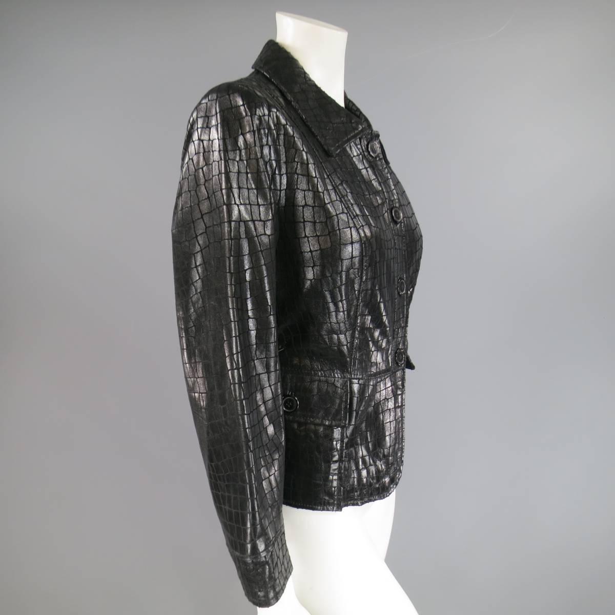 NEIMAN MARCUS Exclusive Size 8 Shiny Black Crocodile Leather Jacket at ...