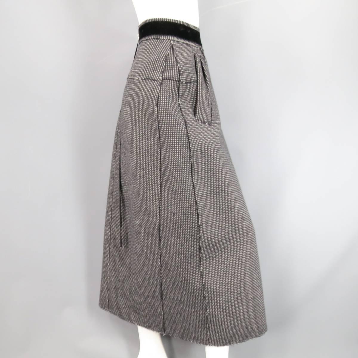 MARC JACOBS Size 8 Charcoal Nailhead Dot Black Velvet Pleated Wool Midi Skirt 1