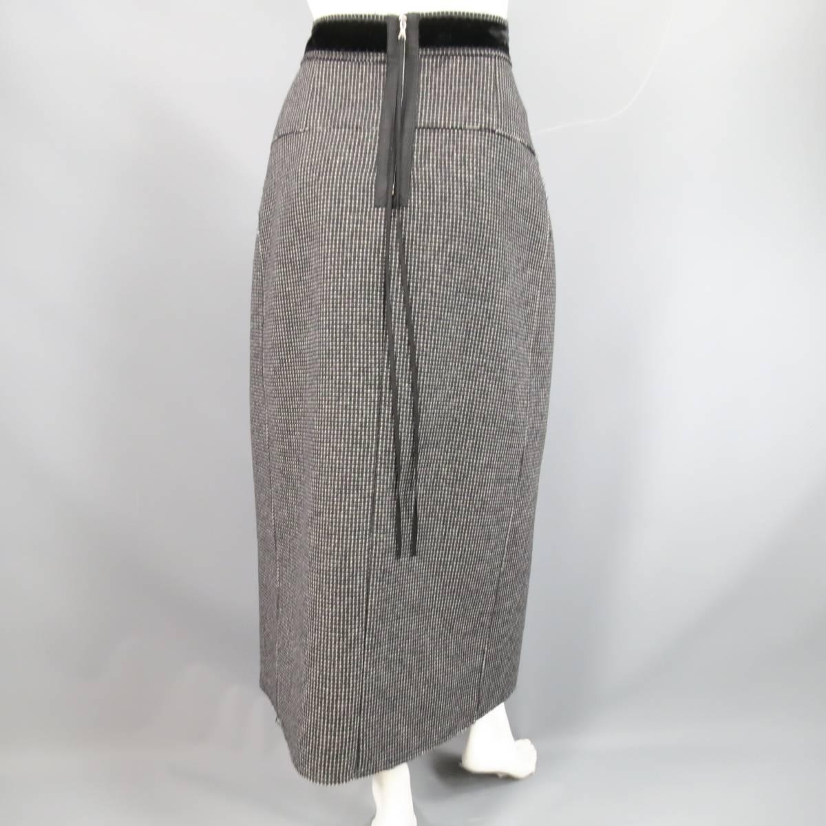 MARC JACOBS Size 8 Charcoal Nailhead Dot Black Velvet Pleated Wool Midi Skirt 2