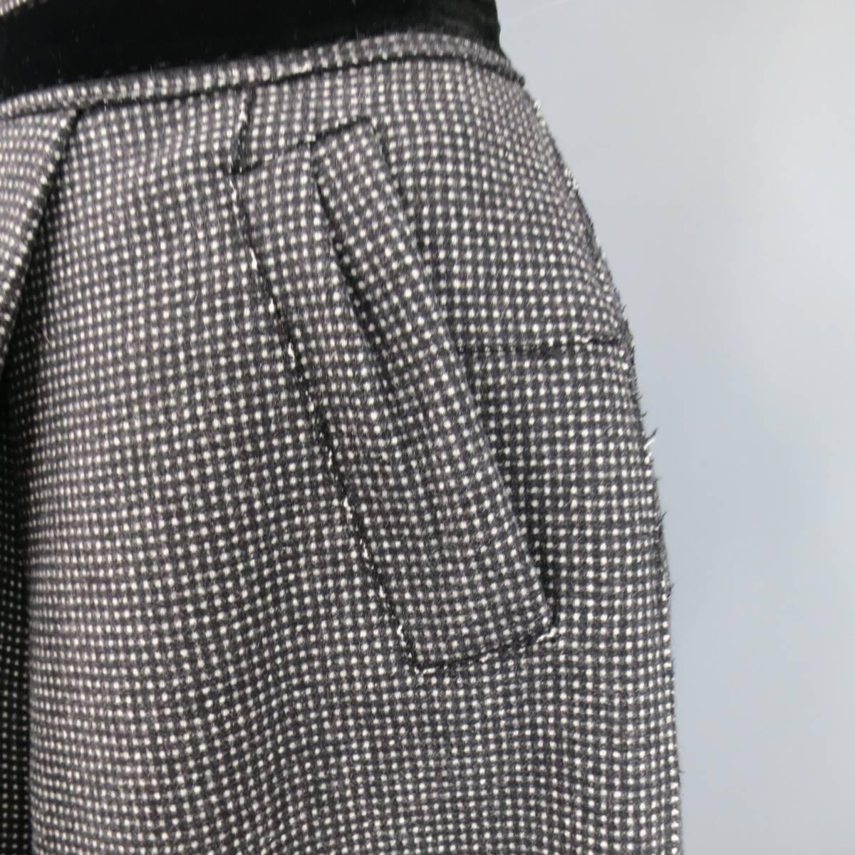 Women's MARC JACOBS Size 8 Charcoal Nailhead Dot Black Velvet Pleated Wool Midi Skirt