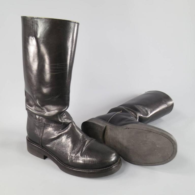 Men's ANN DEMEULEMEESTER Size 8 Black Leather Tall Boots at 1stDibs
