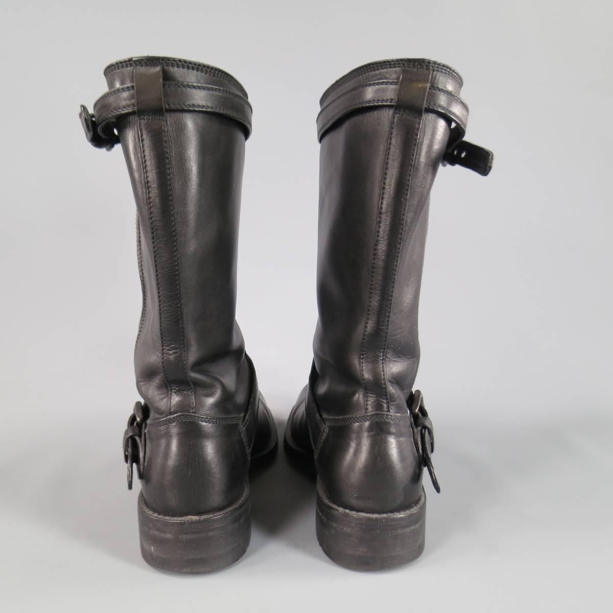 Men's BOTTEGA VENETA Size 9 Black Leather Belted Biker Zip Calf Boots 2