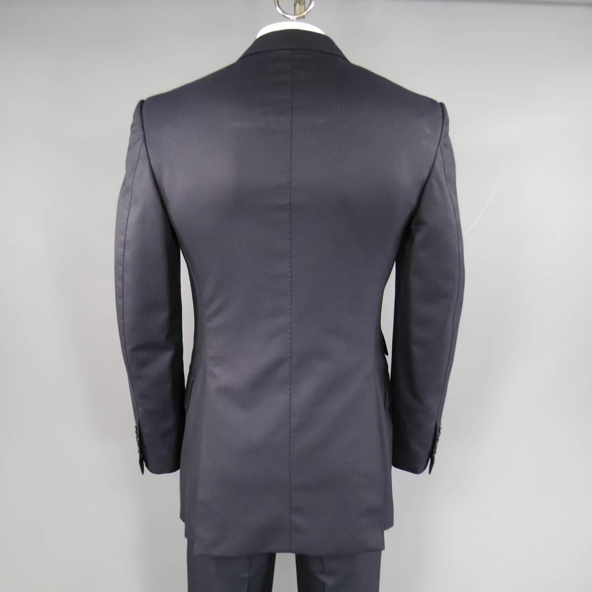 Men's TOM FORD 40 Long Midnight Navy Striped Wool 32 33 Notch Lapel Suit 1