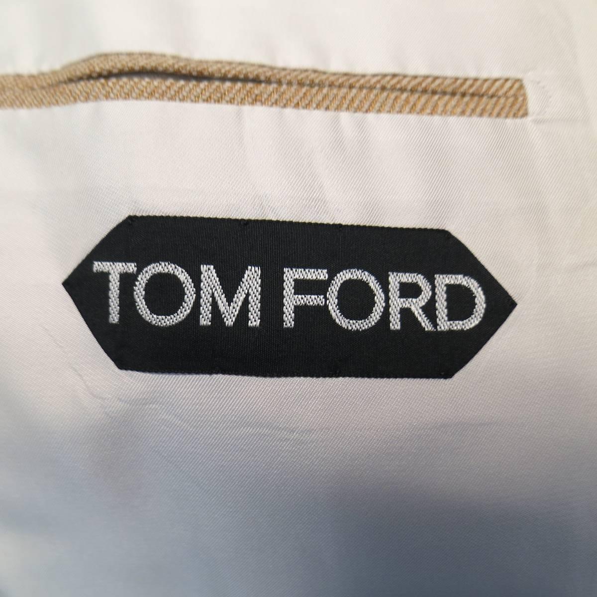Men's TOM FORD Sport Coat 40 Regular Tan Biege Linen/Silk Peak Lapel 2 Button  1
