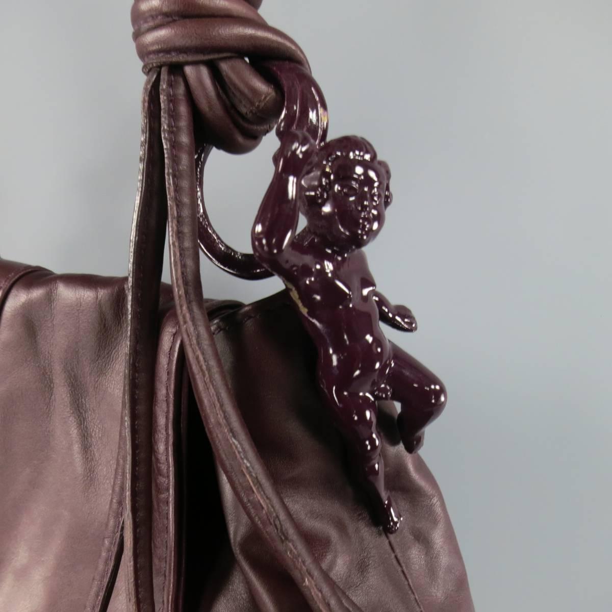 ARNOLDO BATTOIS Plum Leather Layered Cherub Sadle Shoulder Bag In Good Condition In San Francisco, CA