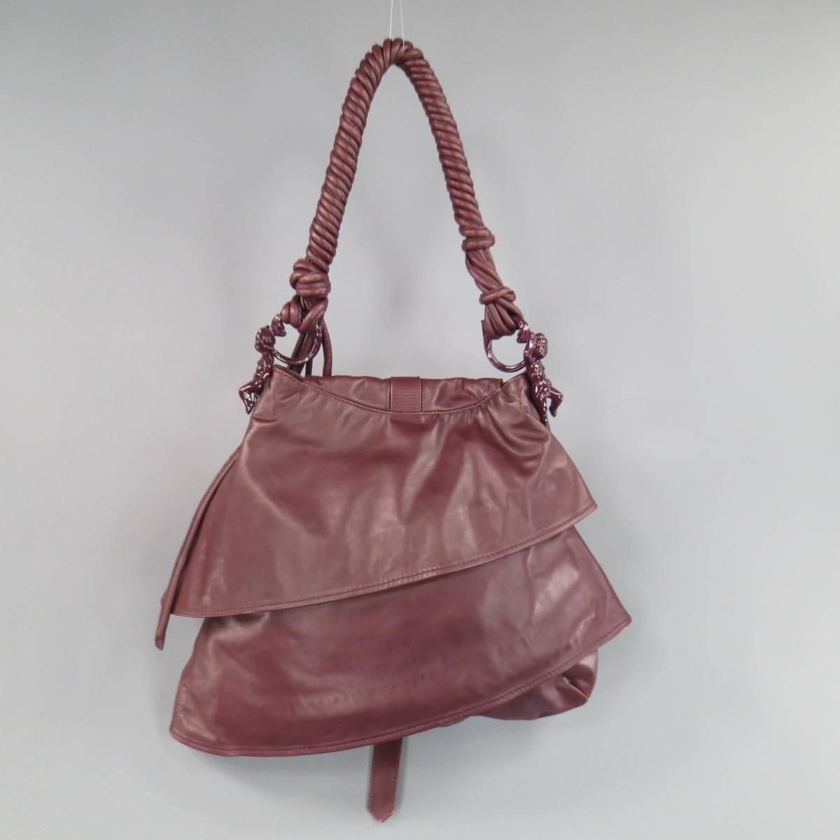 ARNOLDO BATTOIS Plum Leather Layered Cherub Sadle Shoulder Bag 3
