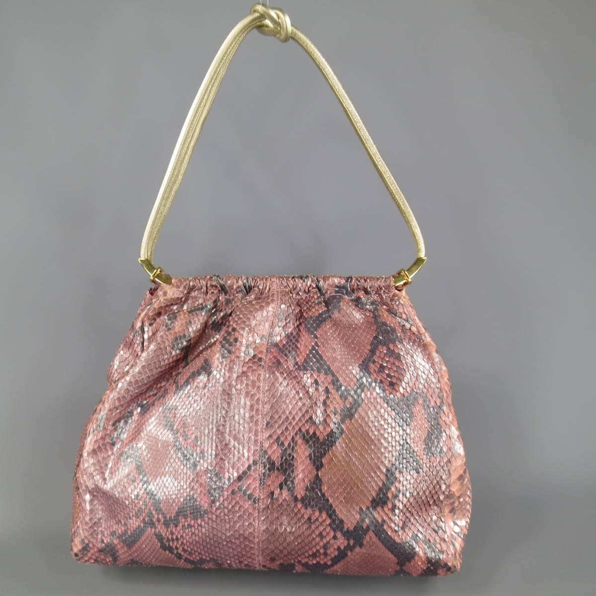 Brown GIANNI VERSACE Metallic Pink Python Gold Leather Knot Handle Bag