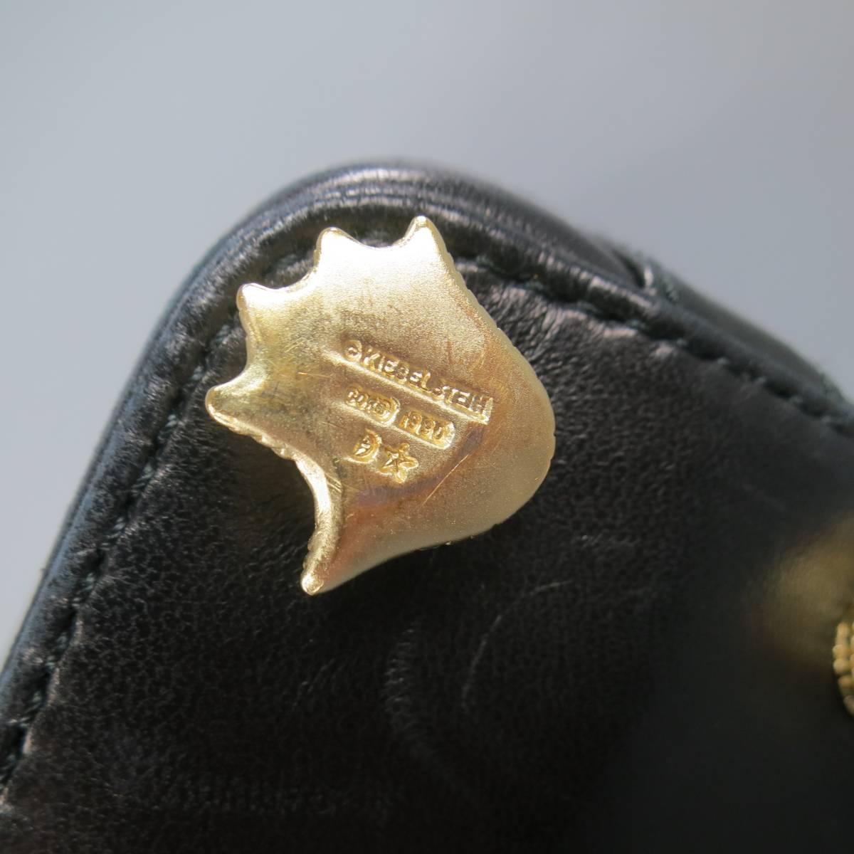 KIESELSTEIN-CORD Black Woven Leather Light Gold Crocodile Clasp Handbag 1
