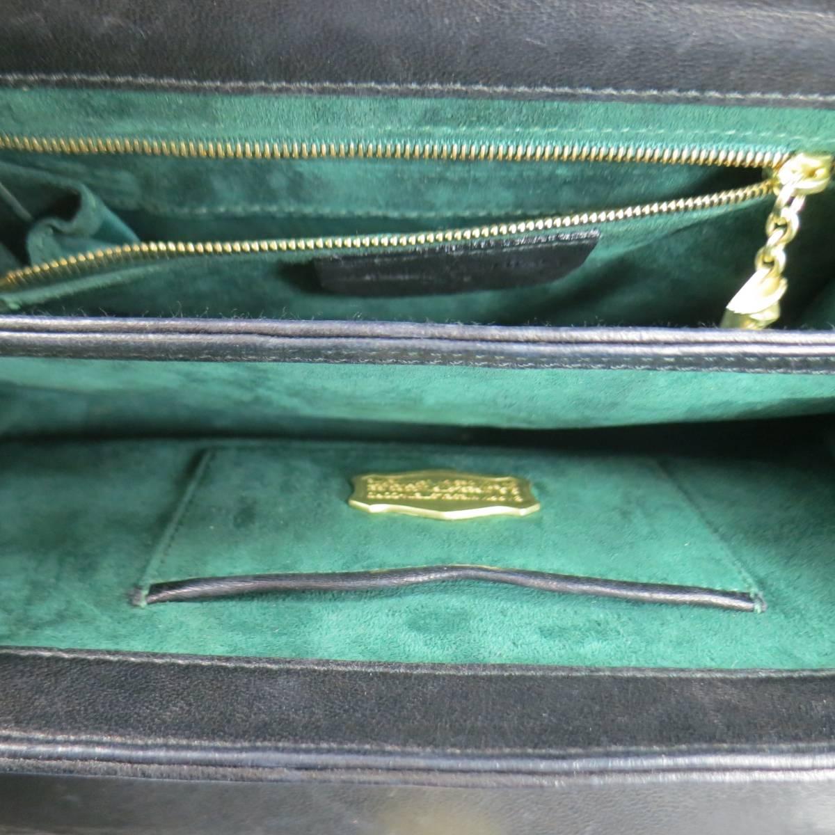 KIESELSTEIN-CORD Black Woven Leather Light Gold Crocodile Clasp Handbag 5