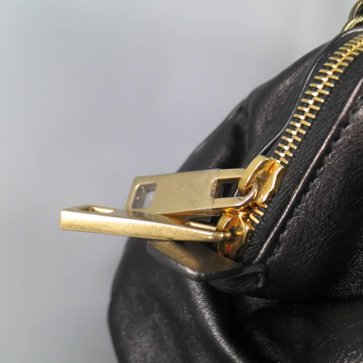 MARC JACOBS Black Gathered Leather Gold Chain Handbag 2