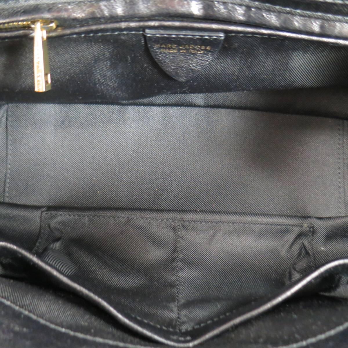 MARC JACOBS Black Gathered Leather Gold Chain Handbag 6