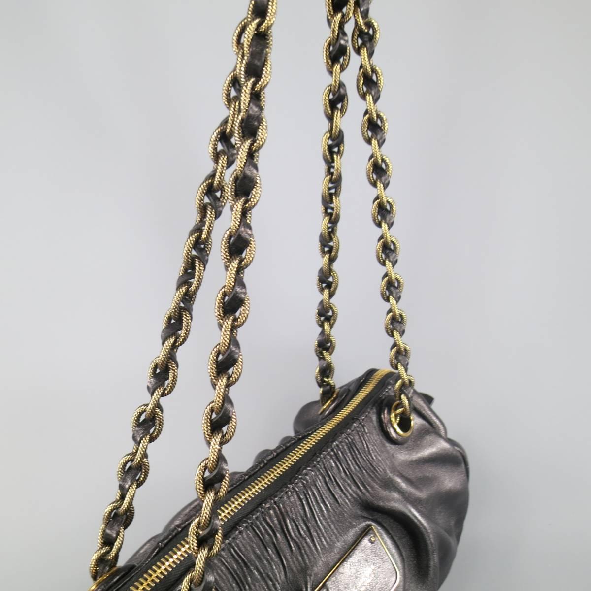 Women's MARC JACOBS Black Gathered Leather Gold Chain Handbag