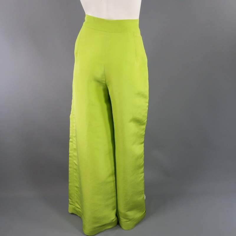 OSCAR DE LA RENTA Size 8 Light Green Silk Dramatic Wide Leg Dress Pants 1