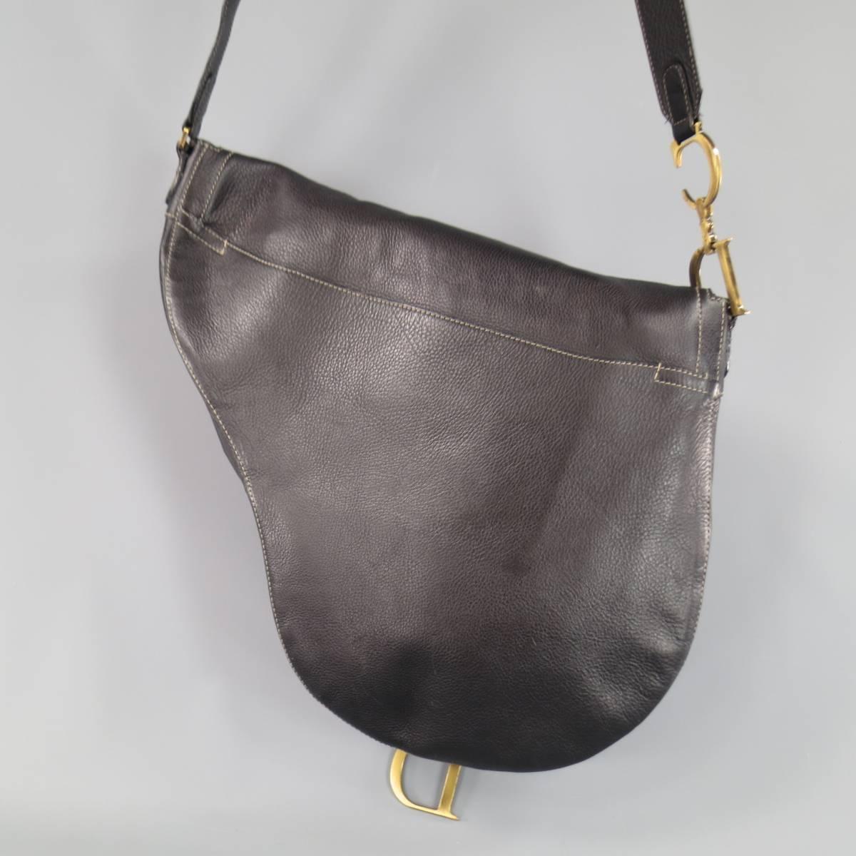 Women's or Men's CHRISTIAN DIOR Black Leather Large Crossbody Saddle Bag