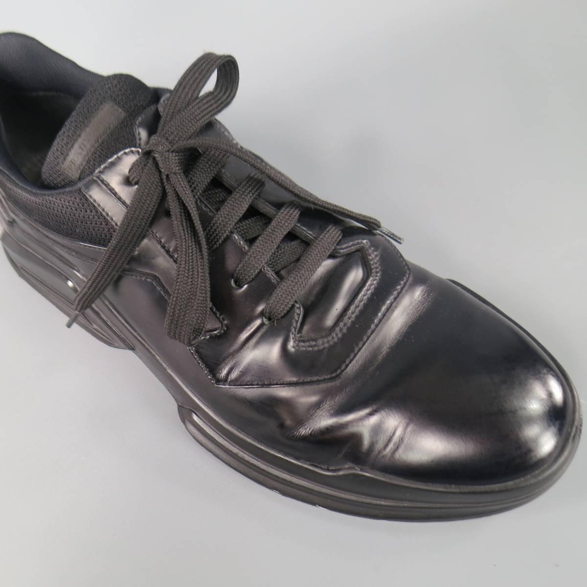 Men's PRADA Size 11 Black Leather Thick Rubber Sole Lace Up at 1stdibs