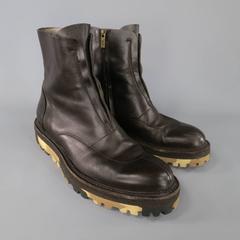 Herren YVES SAINT LAURENT Größe 10 Braun Leder Camouflage Sohle Chelsea Stiefel