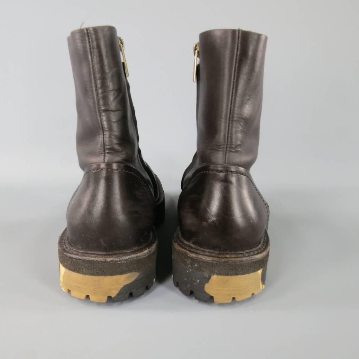 Men's YVES SAINT LAURENT Size 10 Brown Leather Camouflage Sole Chelsea Boots In Excellent Condition In San Francisco, CA