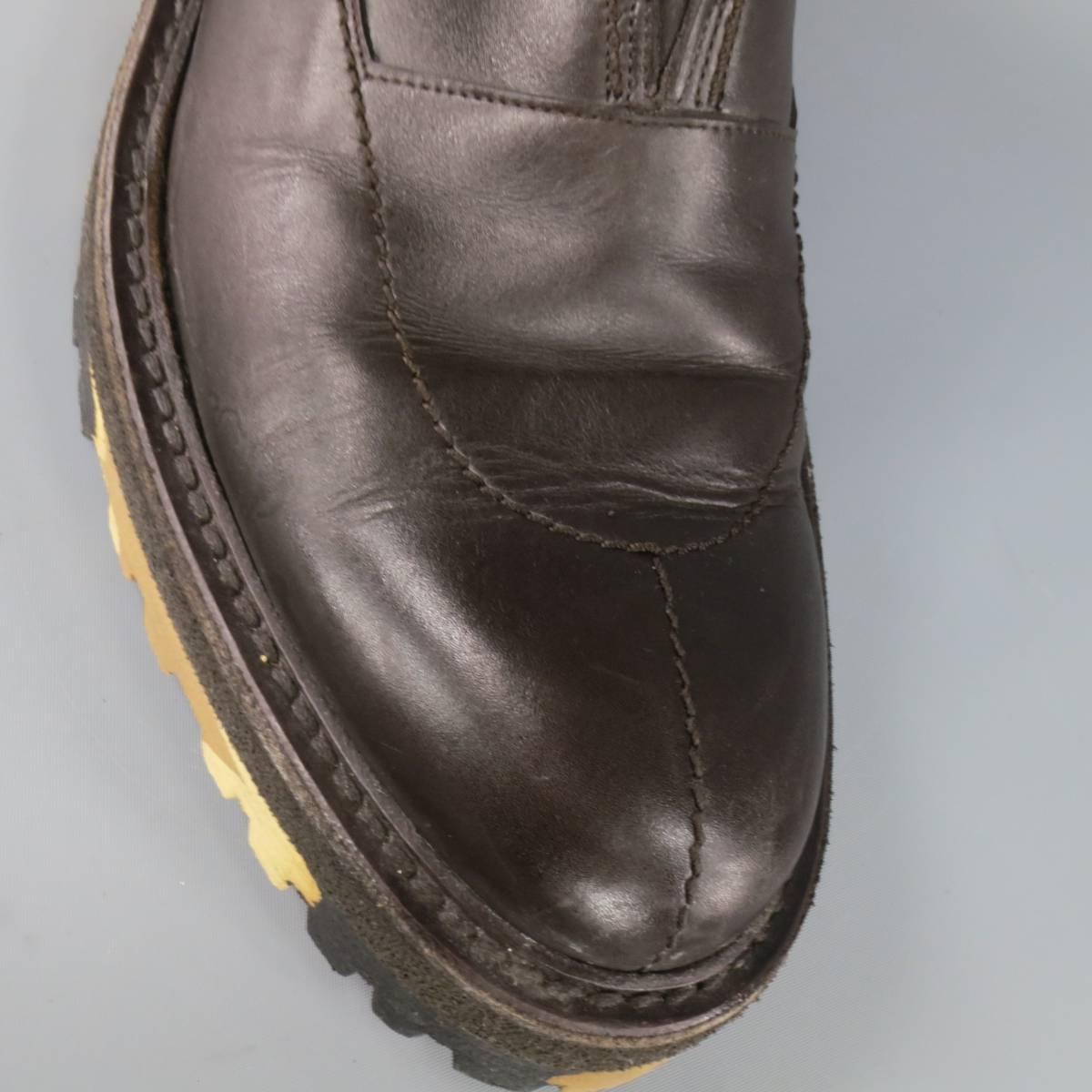 Black Men's YVES SAINT LAURENT Size 10 Brown Leather Camouflage Sole Chelsea Boots