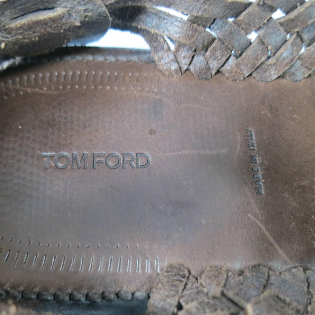 Men's TOM FORD Size 11.5 Brown Woven Leather Closed Toe Huaraches Sandals 2