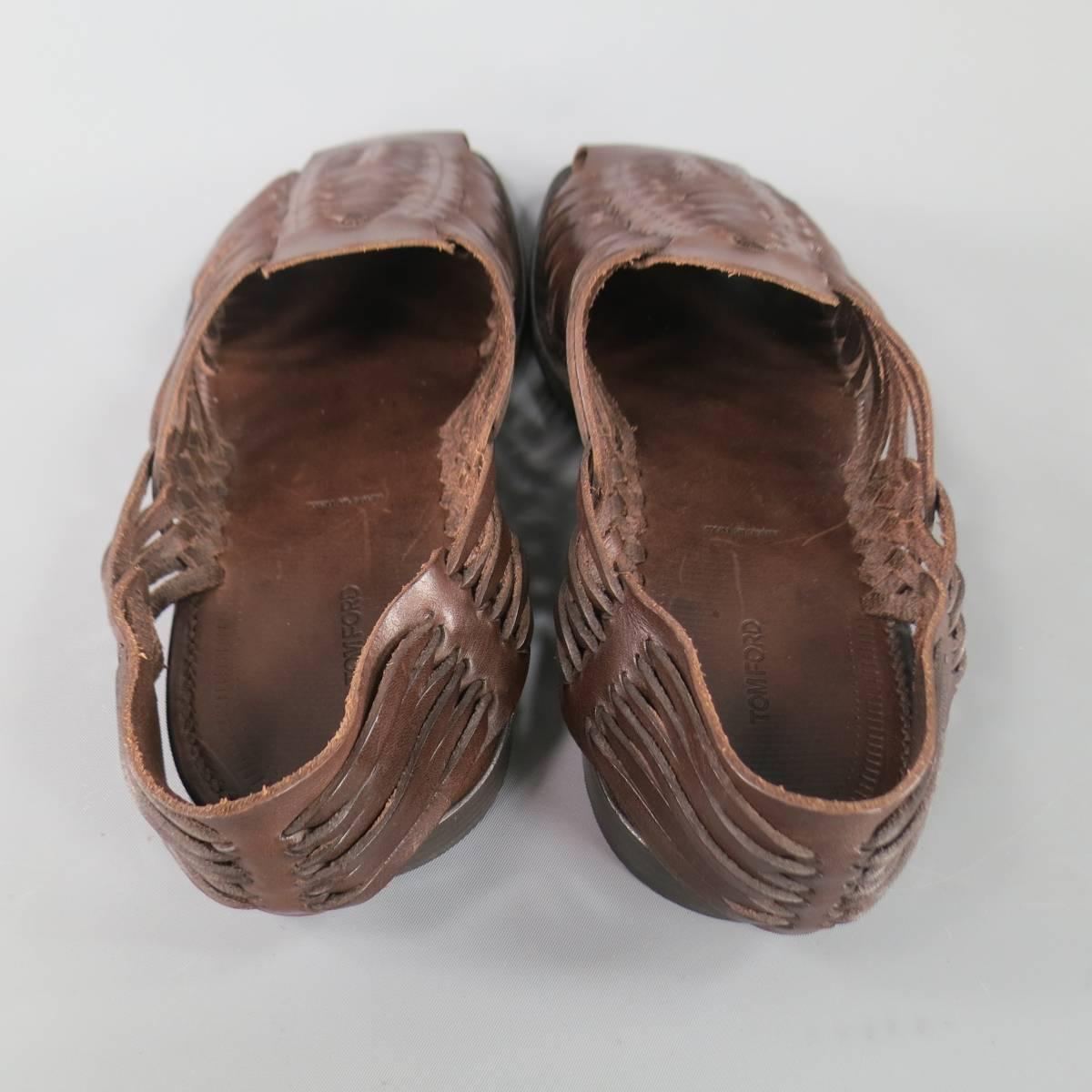 Men's TOM FORD Size 11.5 Brown Woven Leather Closed Toe Huaraches Sandals In Excellent Condition In San Francisco, CA