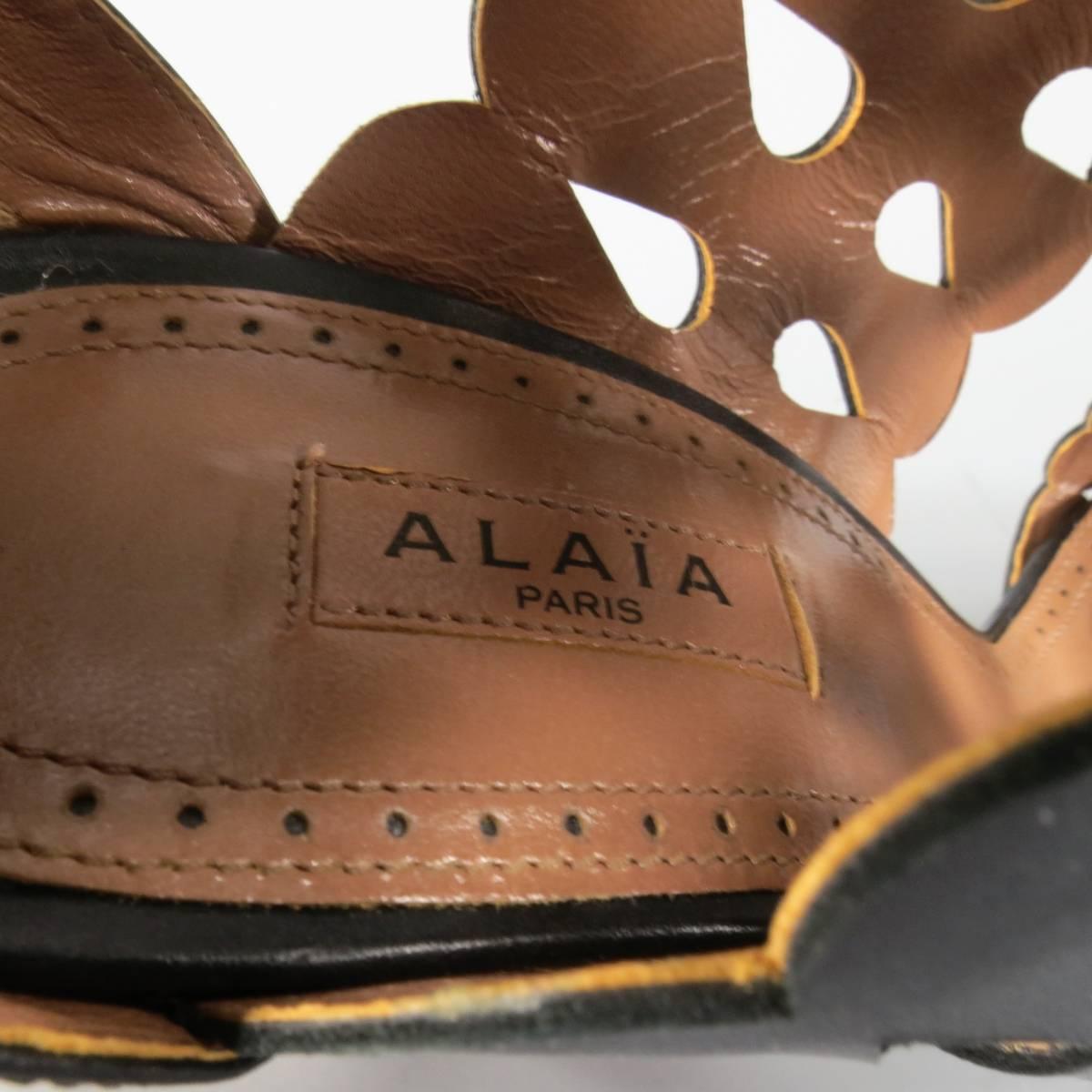 ALAIA Size 8.5 Black Cutout Leather Fringe Ankle Sandals 4
