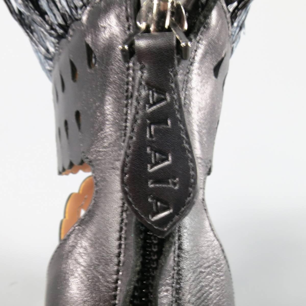 ALAIA Size 8.5 Black Cutout Leather Fringe Ankle Sandals 3