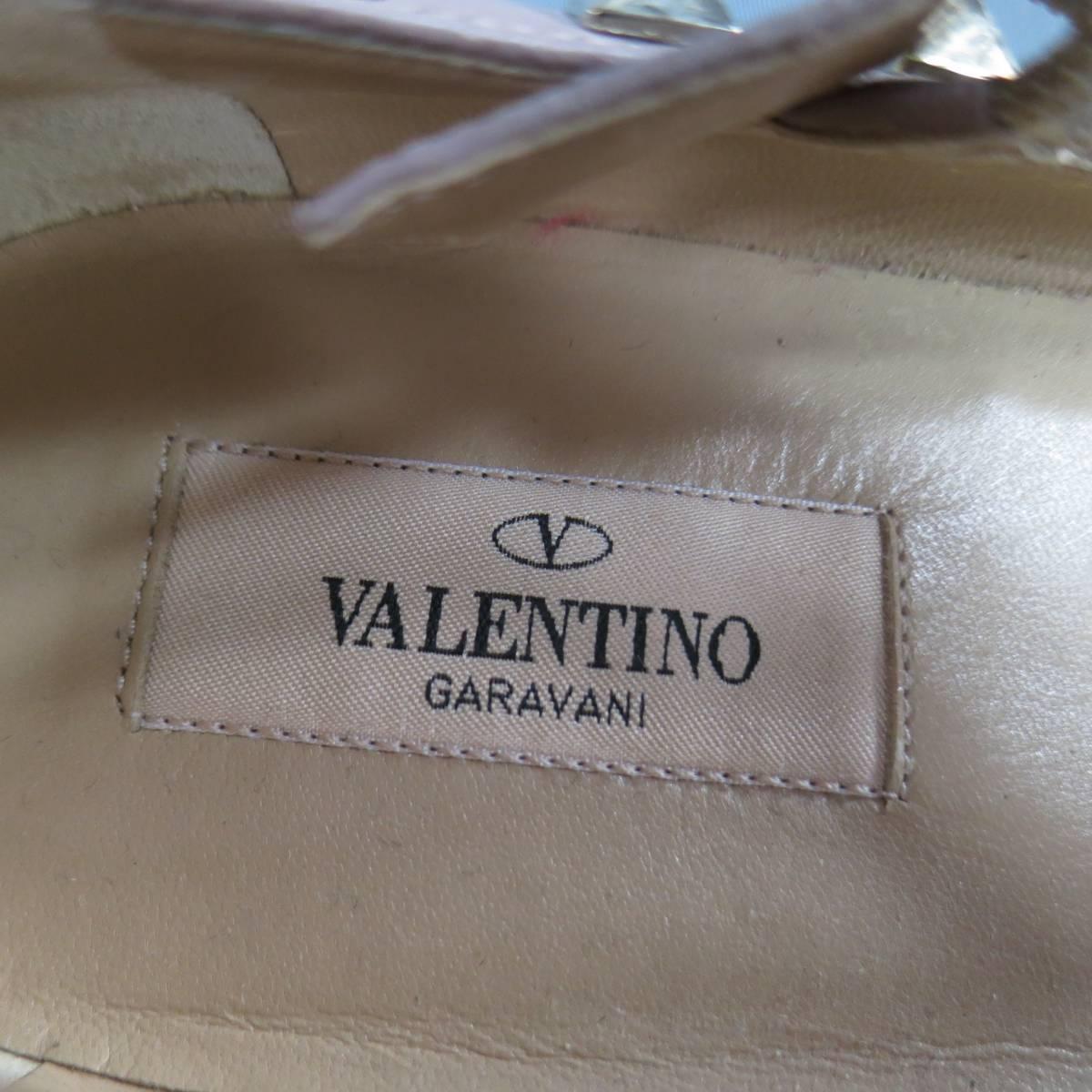 VALENTINO Size 9 Cream Patent Leather Mauve Studded T-strap Rockstud Flats 5