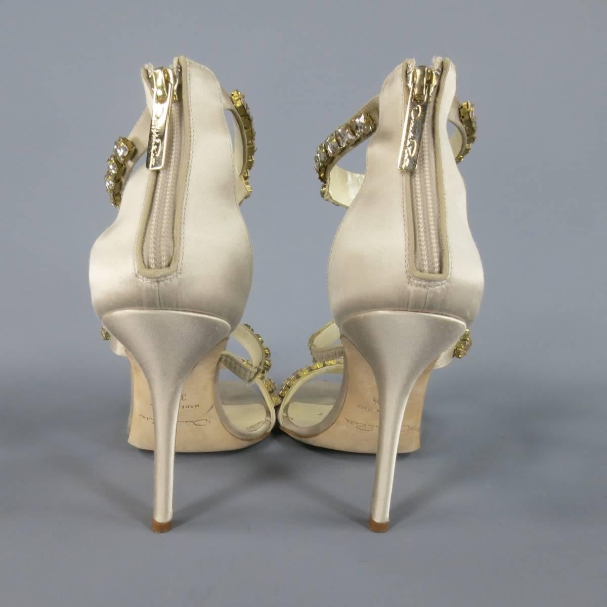 OSCAR DE LA RENTA Heels - Size 8.5 Champagne Silk Rhinestone Ankle Strap Sandals 2