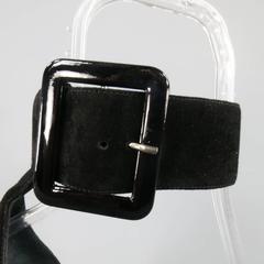SAINT LAURENT 8.5 Black Suede Oversized Belt Buckle Ankle Strap Jane 105 Sandals