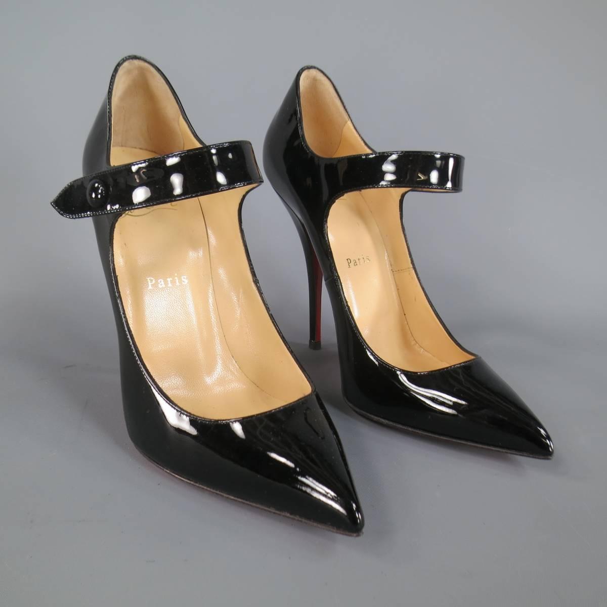 CHRISTIAN LOUBOUTIN Size 9 Black Patent Leather Pointed Toe Mary Jane Pumps at 1stdibs