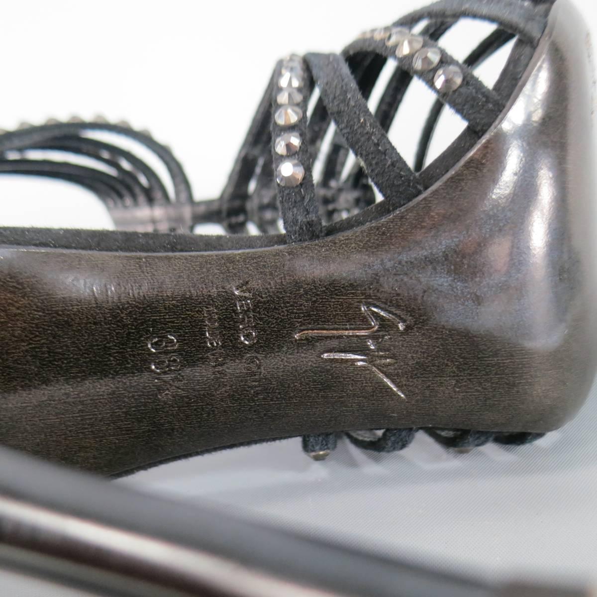 Women's Giuseppe Zanotti Size 8.5 Black Suede Crystal Strappy Sandals