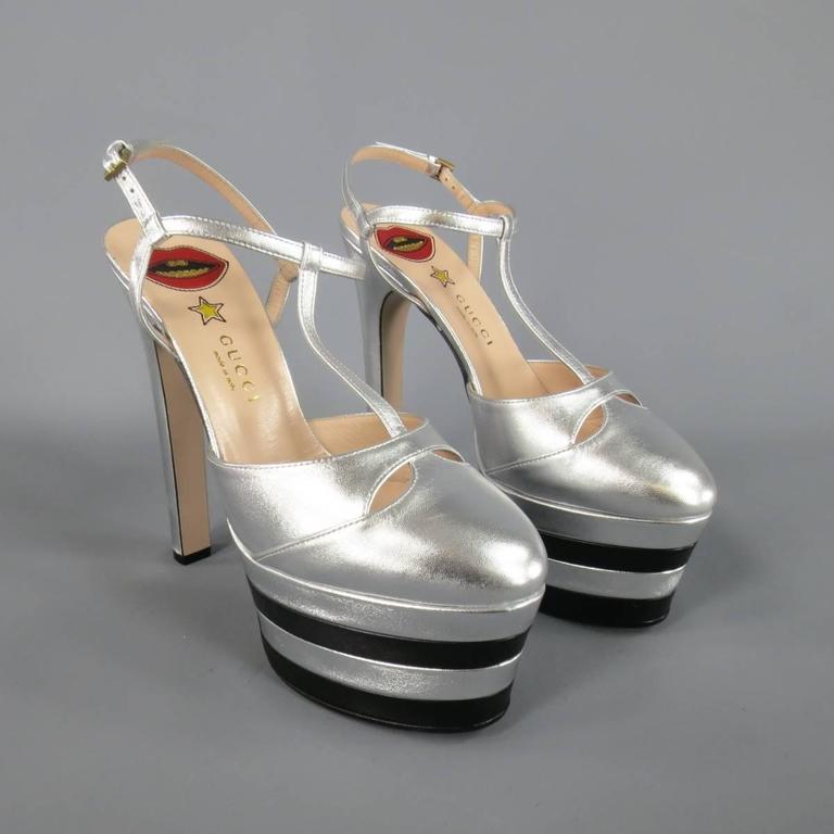 gucci metallic leather platform pumps