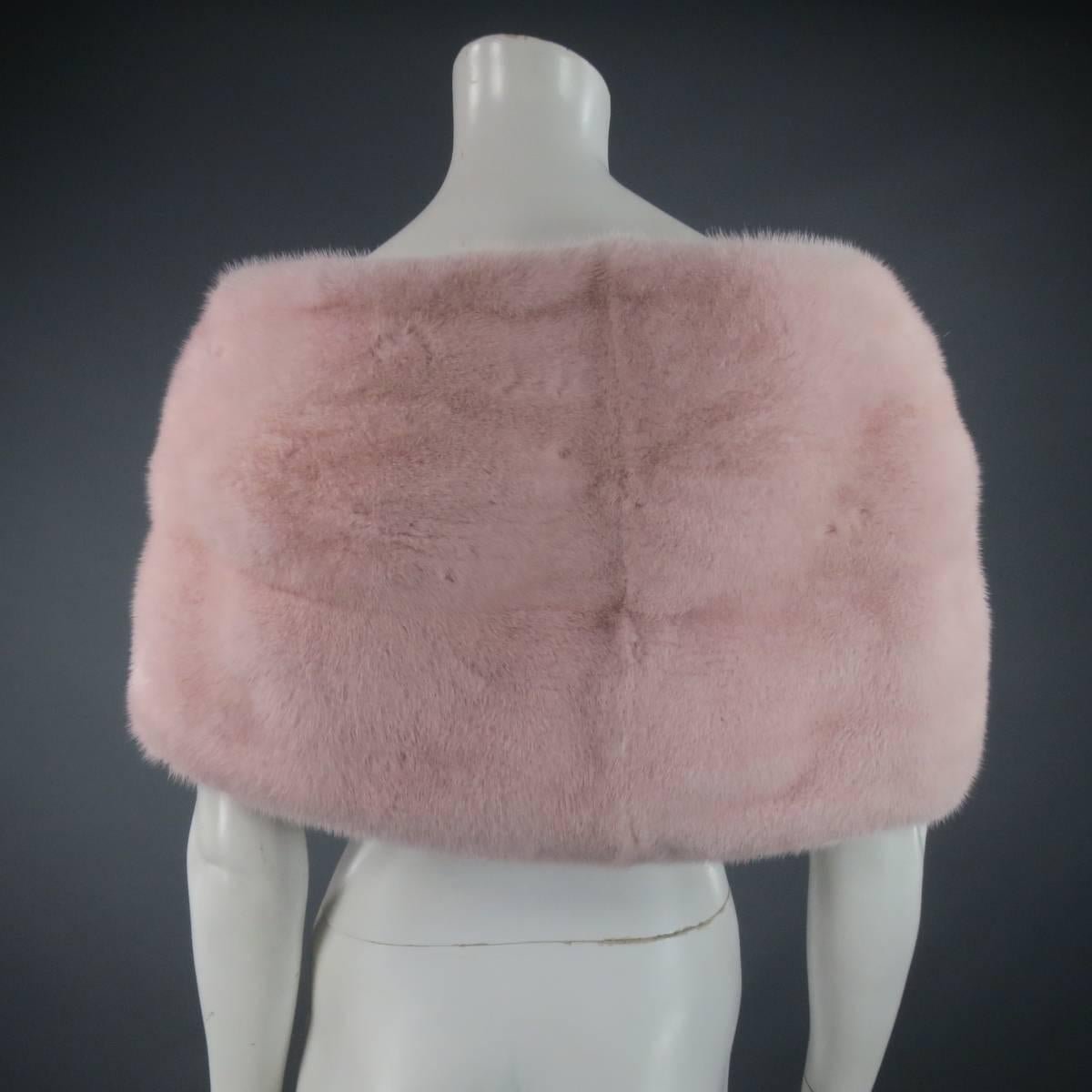 MONIQUE LHUILLIER Size Dusty Rose Pink Mink Fur Wrap Stole In Excellent Condition In San Francisco, CA