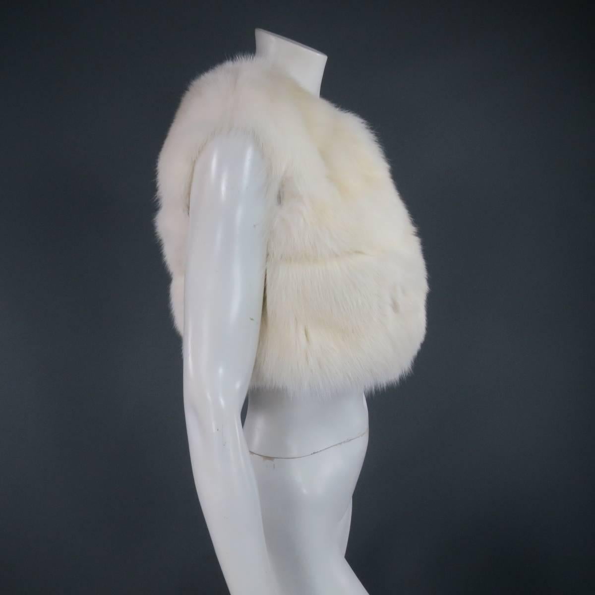 Women's DENISS BASSO Size S Cream Sable Fur Cropped Vest