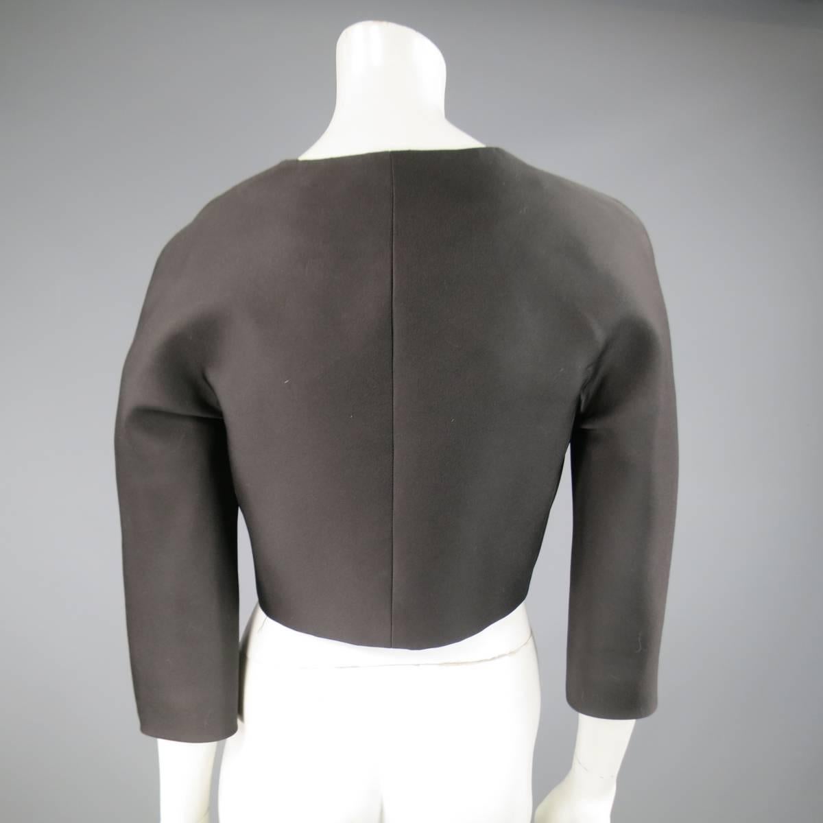 GIAMBATTISTA VALLI Size 4 Black Silk Blend 3/4 Sleeve Croped Jacket 1