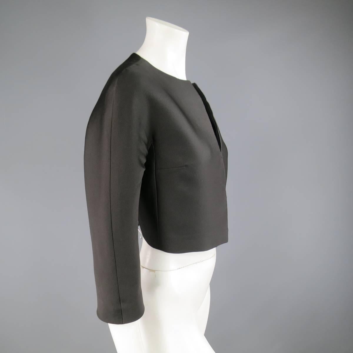 Women's GIAMBATTISTA VALLI Size 4 Black Silk Blend 3/4 Sleeve Croped Jacket