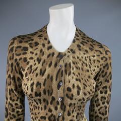 DOLCE & GABBANA Size 6 Brown Leopard Cheetah Pring Silk Knit Cardigan