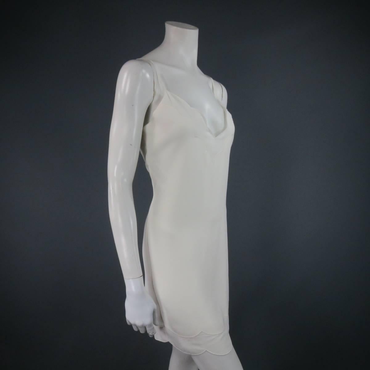 Women's CHRISTIAN DIOR Size 4 White Silk Scalloped Spring 2016 Slip Dress