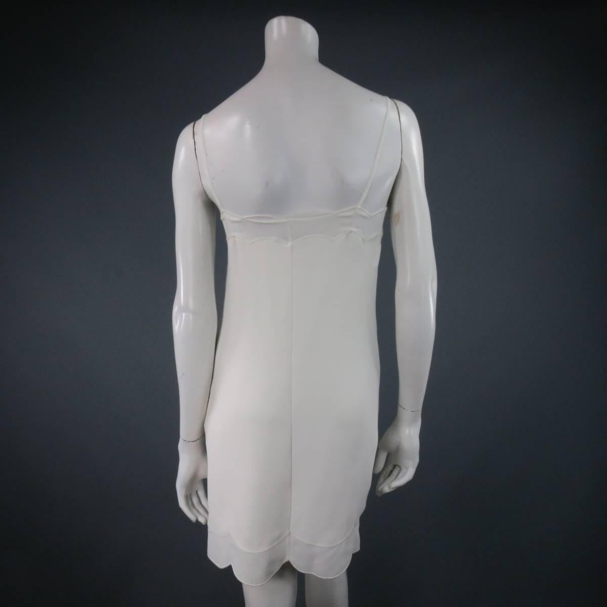 CHRISTIAN DIOR Size 4 White Silk Scalloped Spring 2016 Slip Dress 1
