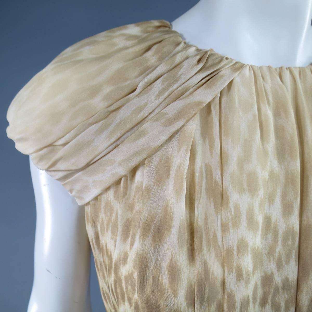 Giambattista Valli Couture Beige and Brown Leopard Draped Silk Dress In Excellent Condition In San Francisco, CA