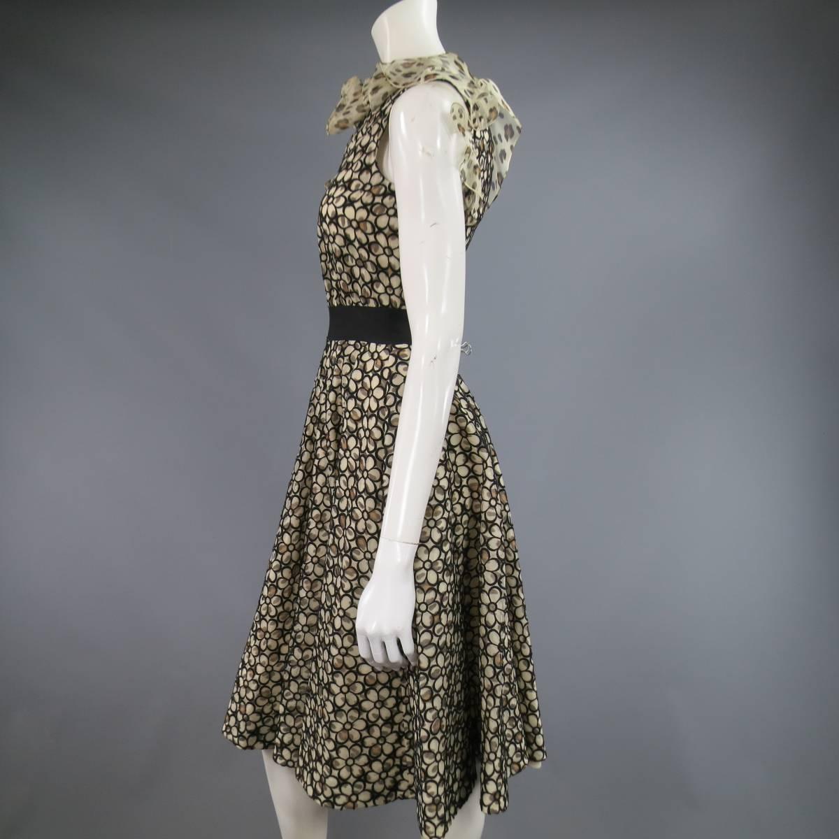 Women's Giambattista Valli Beige and Black Leopard Floral Lace Ruffle One Shoulder Dress