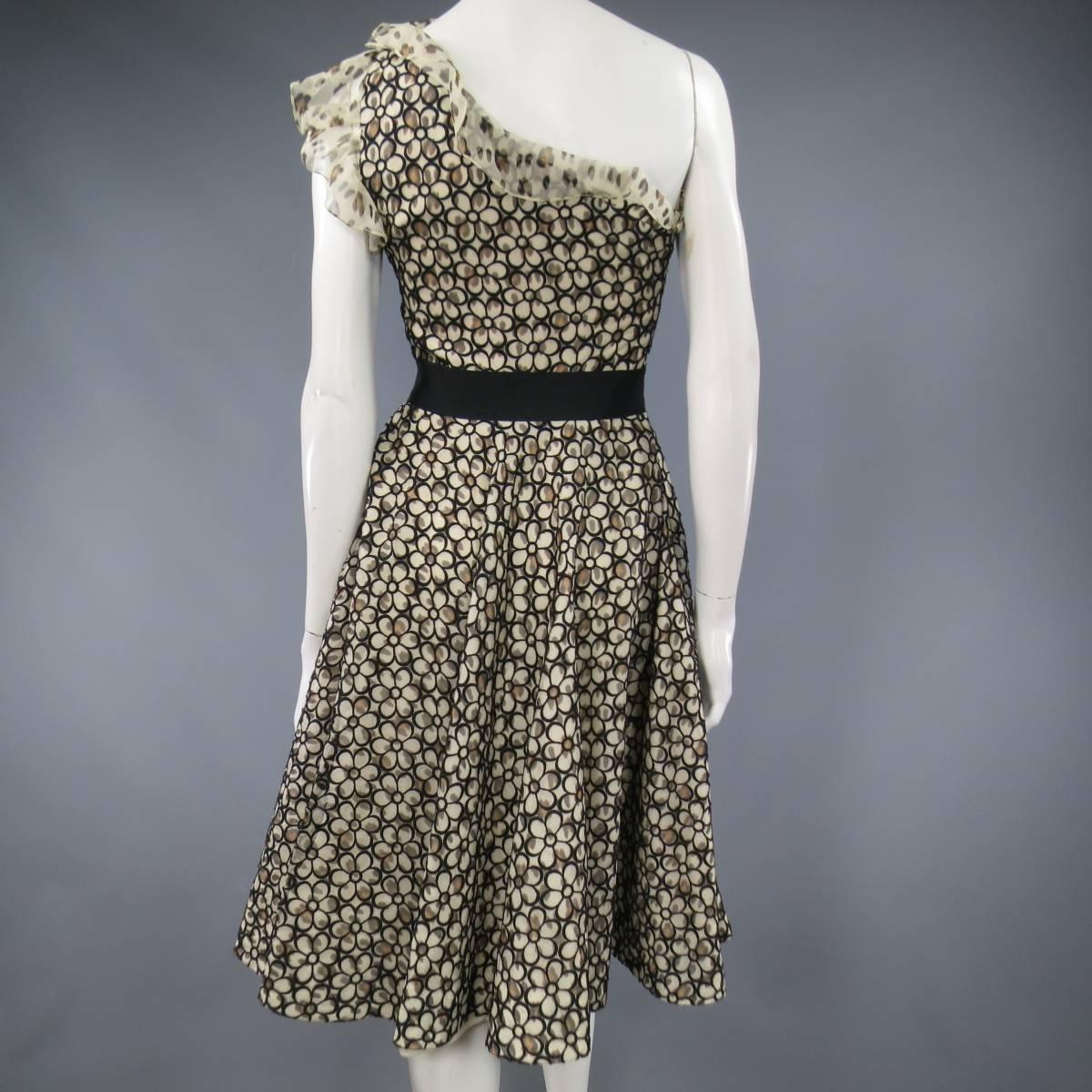 Giambattista Valli Beige and Black Leopard Floral Lace Ruffle One Shoulder Dress 2