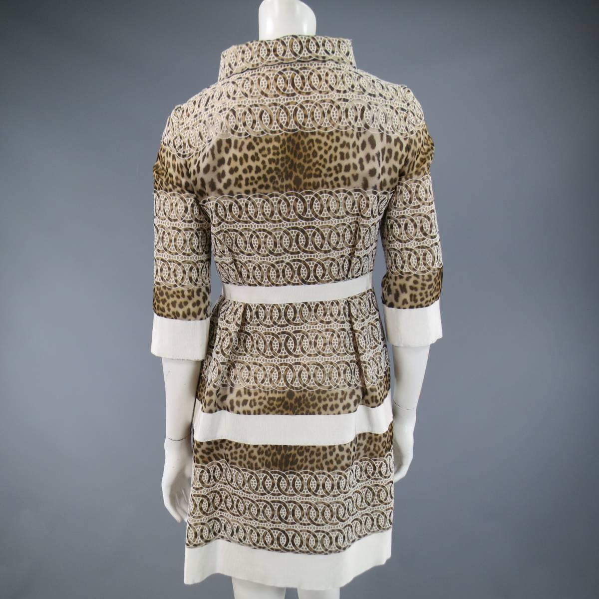 Giambattista Valli Size 6 Beige Brown Leopard Embroidered Lace Silk Coat Dress 3